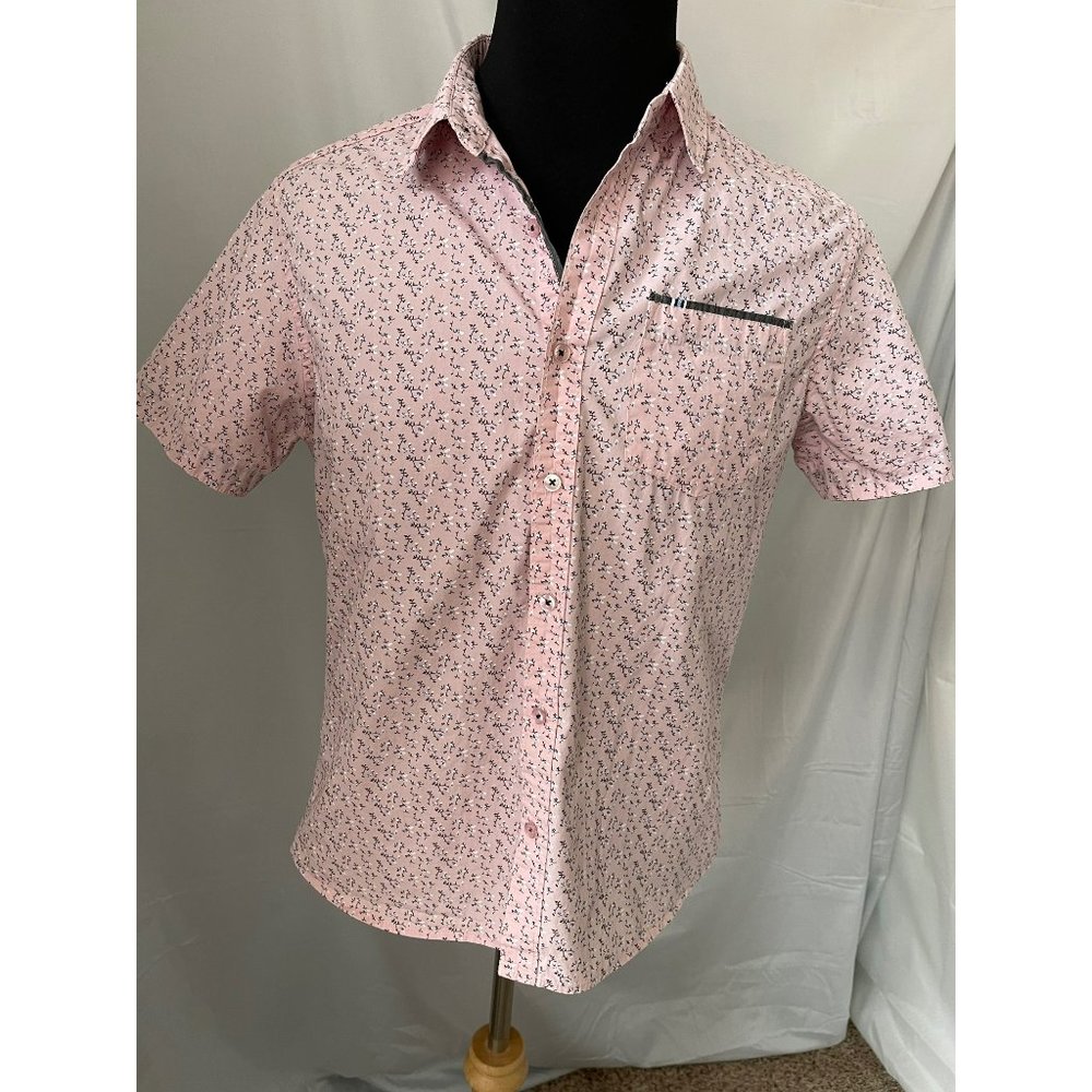 Level Ten Pink/Blue/White Floral Print Button-up Short Sleeve Shirt